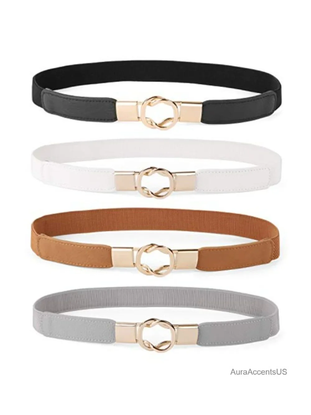 Stretchy Skinny Waist Belt with Gold Buckle Set of 4 Dresses Retro